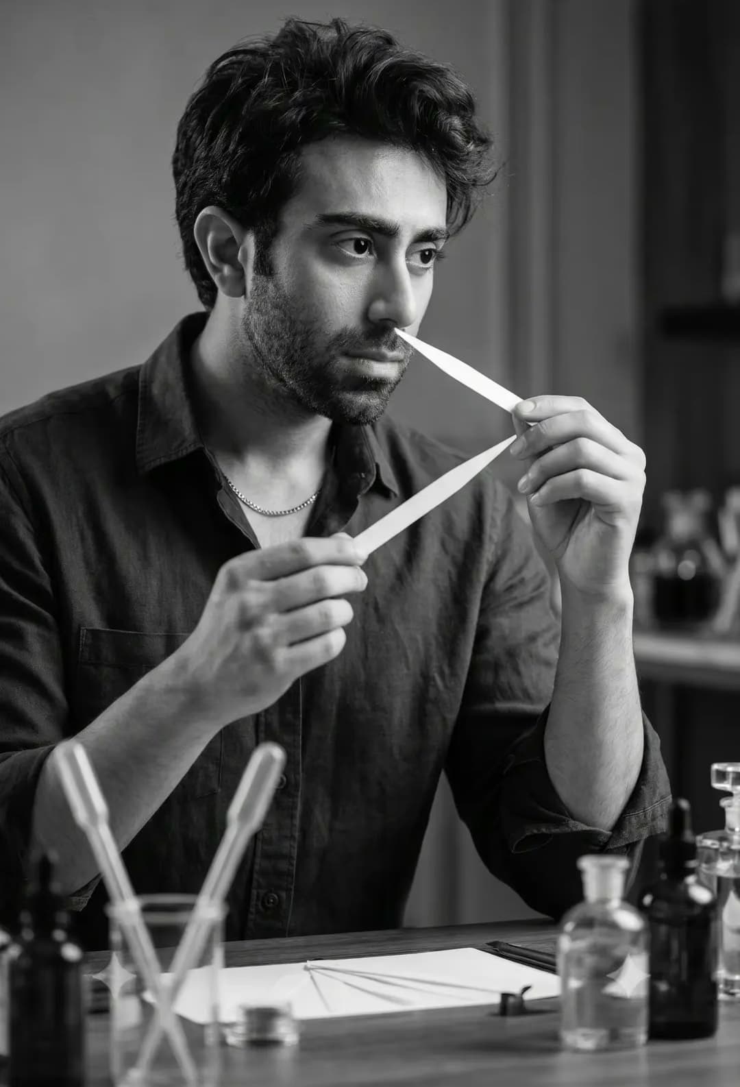 حسان در حال ارزیابی رایحه با بلاتر عطر